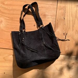 RAZ Suede Fringe Bead-Accented Hobo Bag